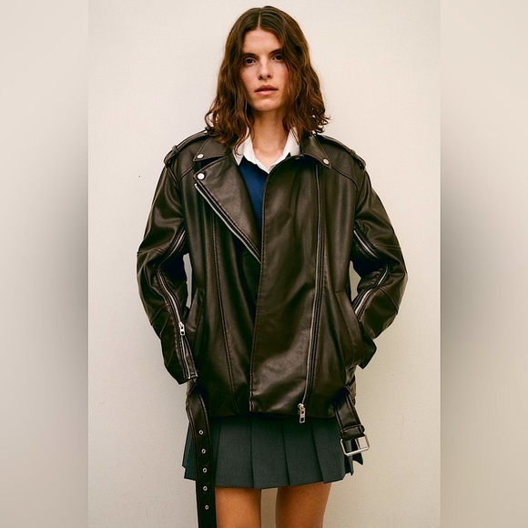 ZARA WASHED FAUX LEATHER OVERSIZED BIKER JACKET - Picture 3 of 14